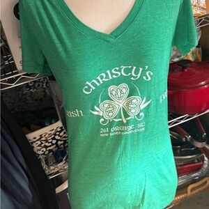 Christy’s Irish Pub 🇮🇪 ☘️ Green Fitted Short Sleeve V-neck Tee